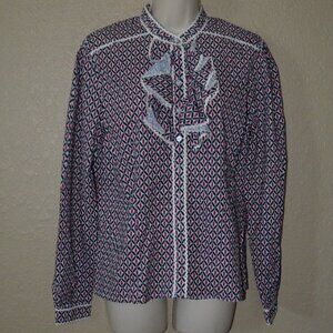 NWT $148 Sz M The Shirt by Rochelle Behrens Red White Blue Ruffle Blouse
